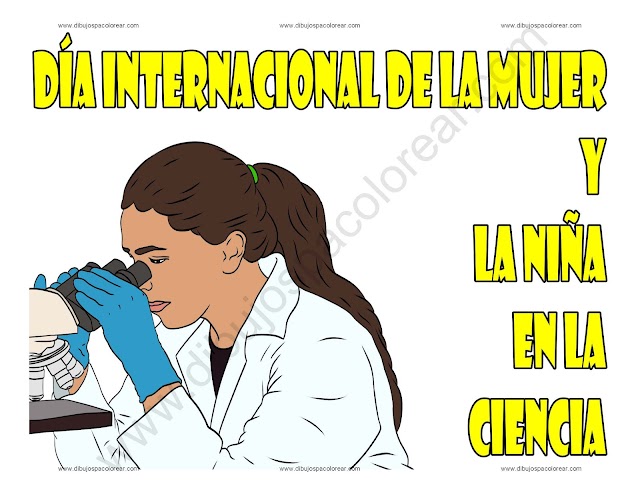 Día Internacional de la Mujer y la Niña en la ciencia dibujo a color y para colorear